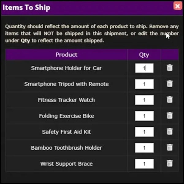 Items to Ship